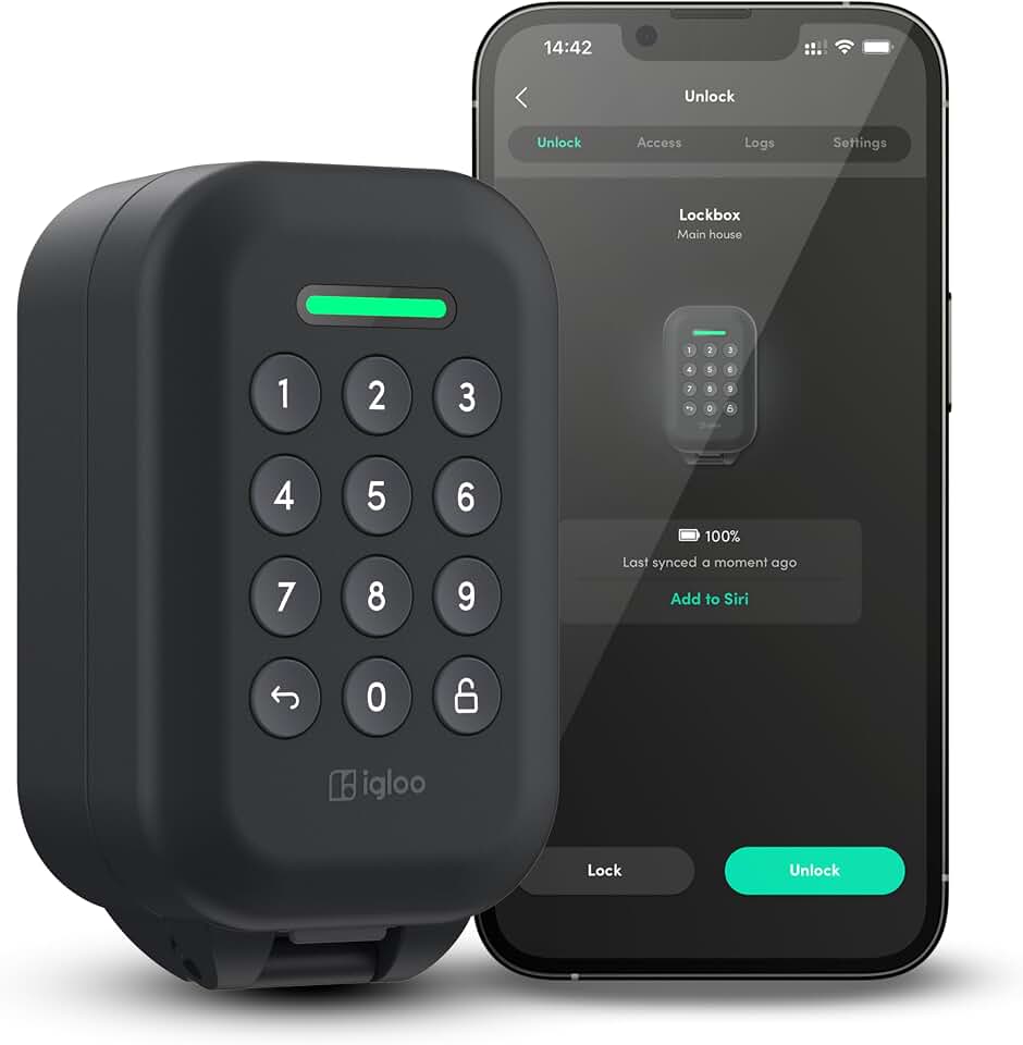 igloohome Waterproof Smart Lockbox with Offline PIN Codes &amp; Bluetooth App Control (iOS &amp; Android). For Airbnb, Realtors, and Contractors.