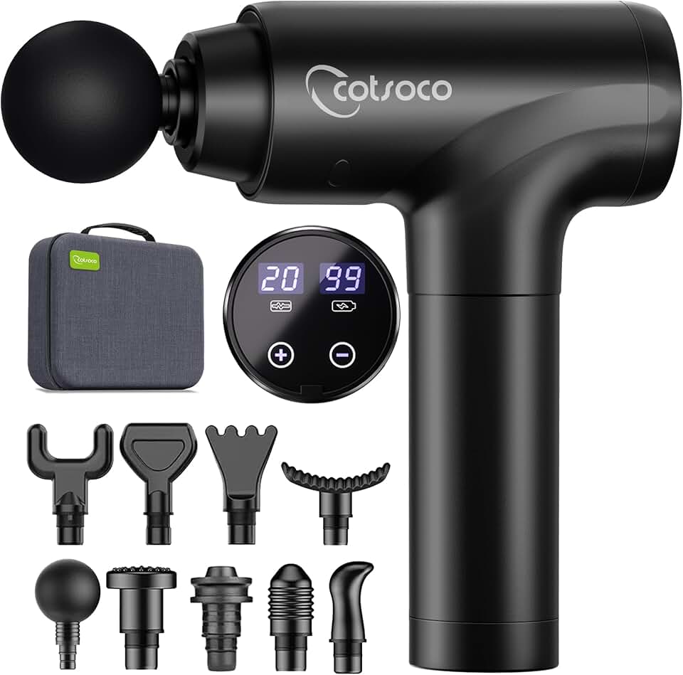 cotsoco Deep Tissue Massage Gun, Handheld Muscle Massager, Gifts for Men | Back Neck Massager, FSA Eligible HSA, Silent Percussion Massage Gun with Carrying Case, Gift for Parents, Gym Office Travel Global Recycled Standard