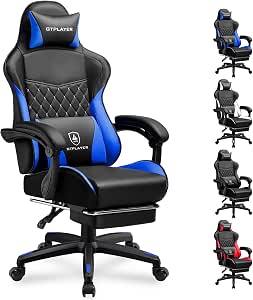 GTPLAYER Gaming Chair, High Back Leather Computer Gaming Chair with Footrest, Ergonomic Height Adjustable Office Chair with Removable Cover and Lumbar Support for Gaming & Work,Blue