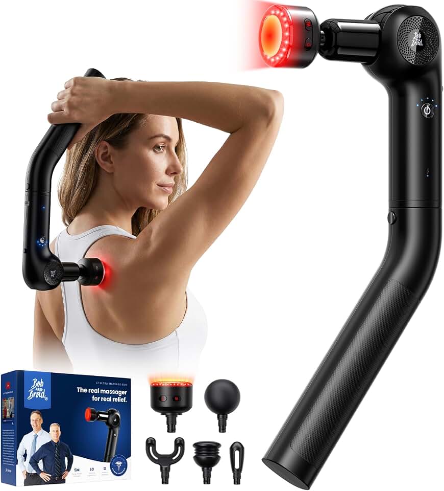 BOB AND BRAD L7 Ultra Massage Gun with Heat, Red Light &amp; Extension Handle | 2-in-1 Massager Gun with Adjustable Angles, Deep Tissue for Back Lumbar Shoulder FSA-HSA Eligible Gift for Men Women Global Recycled Standard ClimatePartner certified