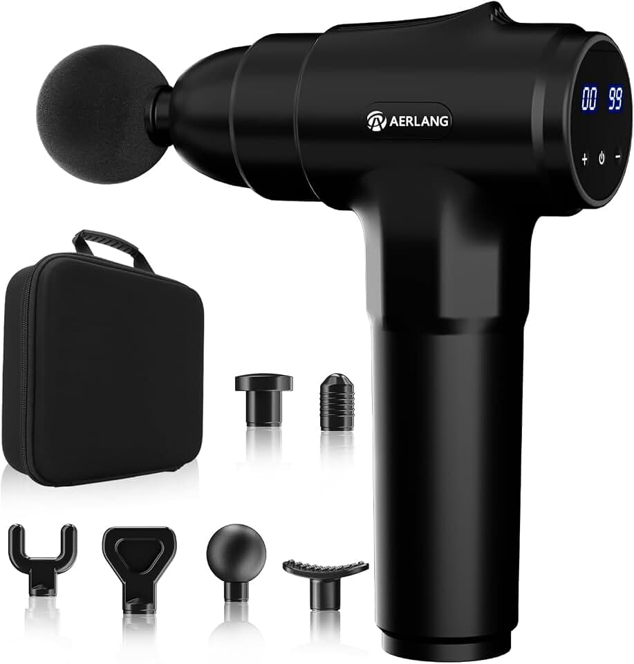 Massage Gun Back Massager Deep Tissue for Athletes Christmas Gift for men | Muscle Massager to Relief Pain and Relax with 20 Adjustable High Intensity Speeds 6 Heads, Body Carrying Case Global Recycled Standard