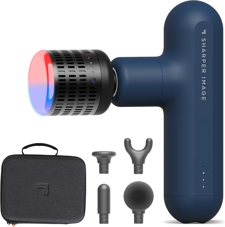 Sharper Image Powerboost Move Heat &amp; Cold Mini Percussion Massage Gun | Deep Tissue Full Body Back &amp; Shoulder Massager, Handheld Recovery &amp; Pain Relief Tool, Travel Essential, Gift for Men &amp; Women