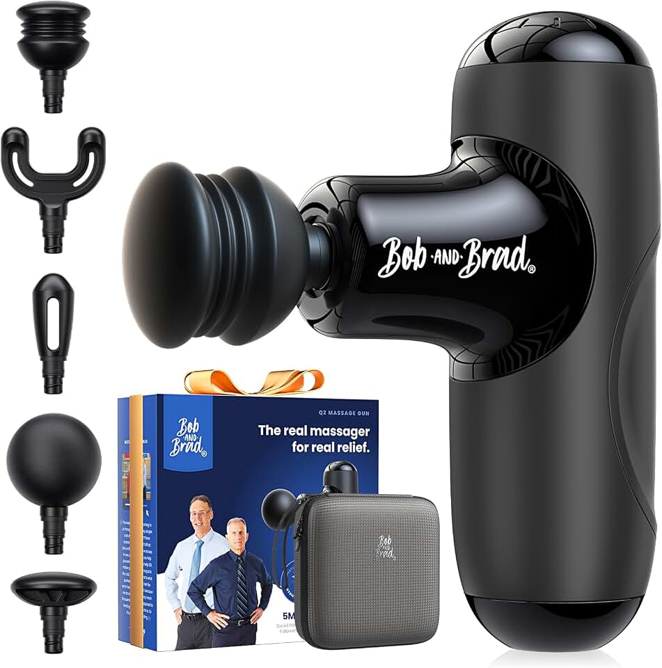 BOB AND BRAD Q2 Mini Massage Gun, Pocket-Sized Deep Tissue Massager Gun, Portable Percussion Muscle Massager Gun, Ultra Small &amp; Quiet Muscle Massage Gun for Muscle Recovery with Carry Case Global Recycled Standard ClimatePartner certified