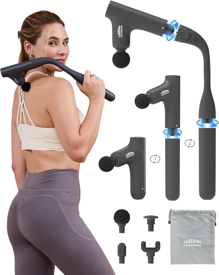 3-in-1 Detachable Massage Gun Deep Tissue with Extension Long Handle | Self back massage, back massager for pain relief, 3 handle styles, muscle massager for shoulder, neck, FSA-HSA eligible Global Recycled Standard