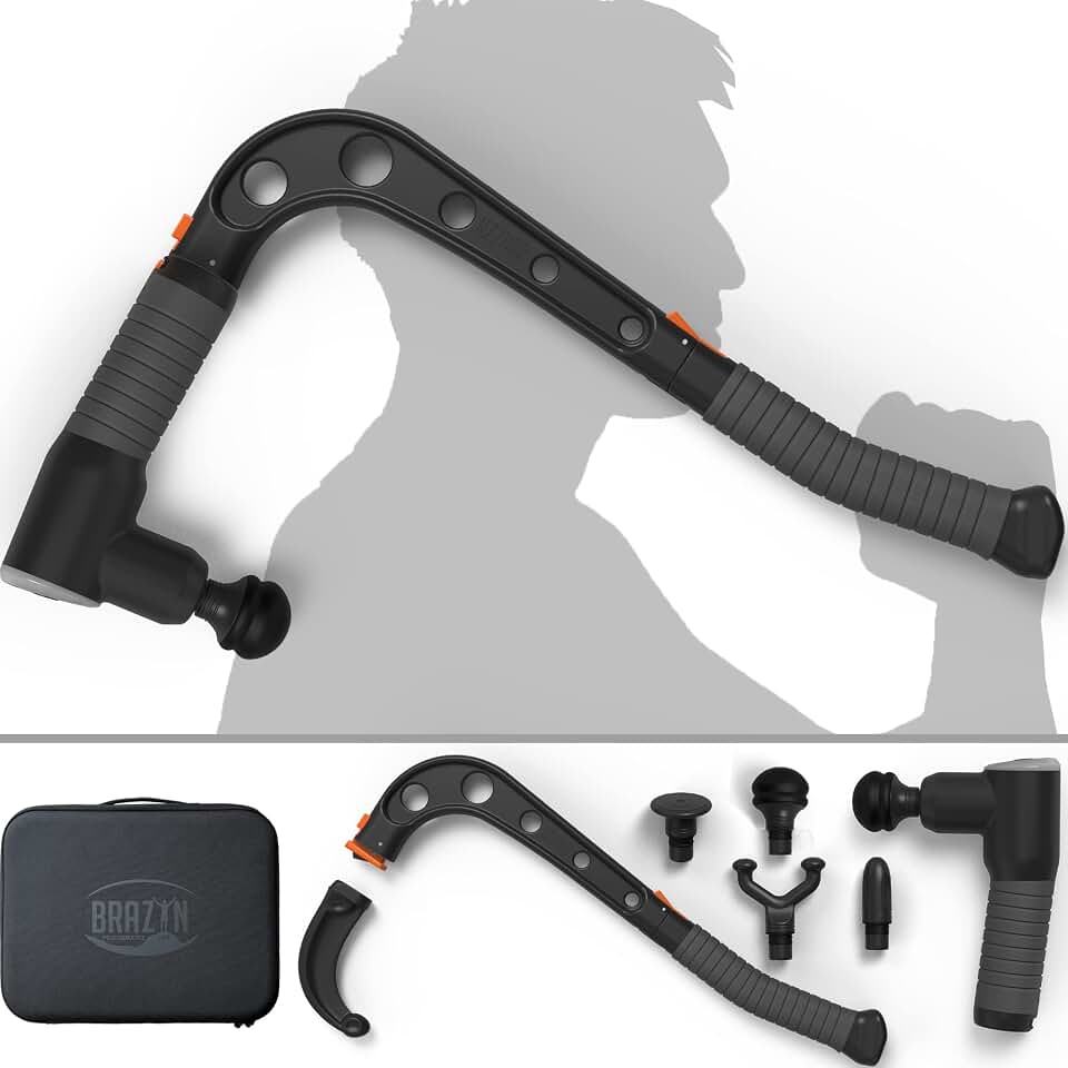 Brazyn - Talon Percussion Massage Gun + Massage Cane + Gun Holder System - Deep Tissue Muscle Massager with Arm Attachment for Whole Body Pain Relief, Upper and Lower Back, Neck &amp; Shoulder Relaxer