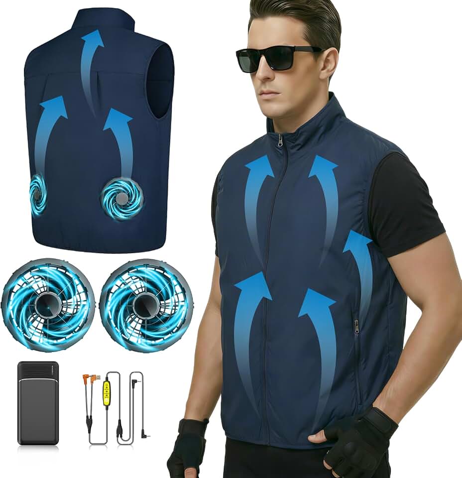 THEKUKU Cooling Vest for Men, Dual Fans with 30000mAh Battery Packs