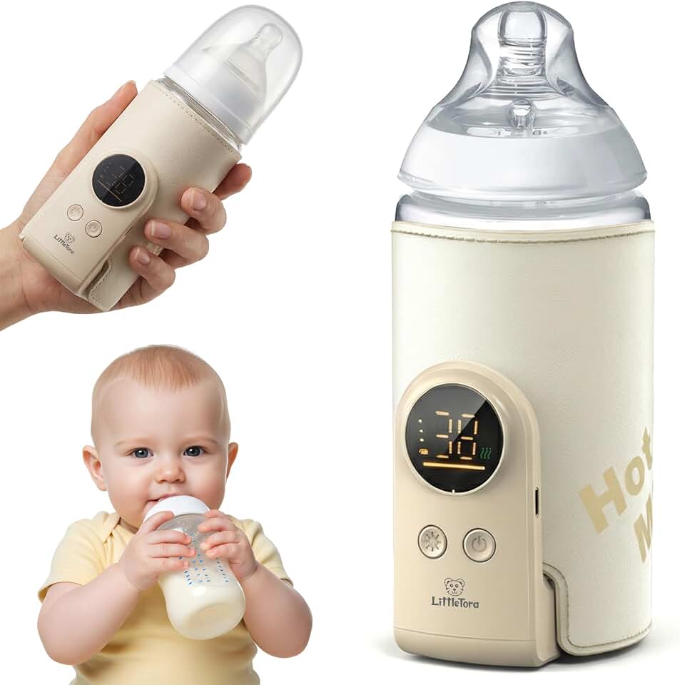 Portable Bottle Warmer for Travel, Fast Heating &amp; Rechargeable | 6 Temperature Settings, 8000mAh Battery, Waterless Design, Fits 2.2-3.0 in Bottles, Built-In Night Light