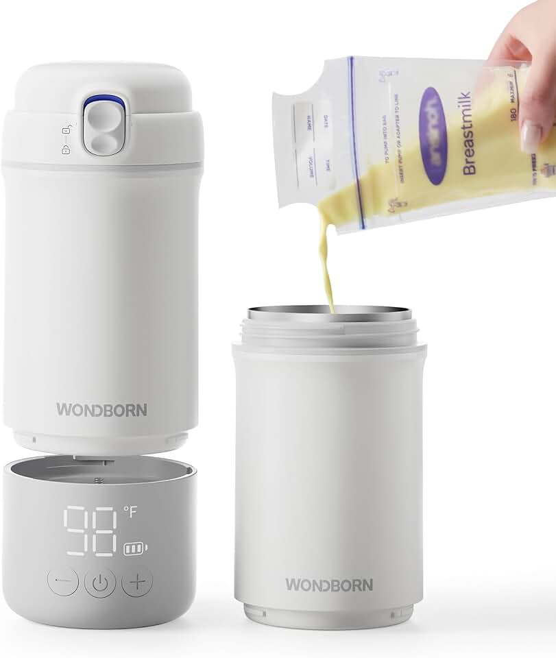 Portable Bottle Warmer for Travel, Breastmilk &amp; Water, 3X Faster | Dishwasher Safe | Even Heating | 8 Feeds per Charge | 1℉ Precise Adjust | Thaw &amp; Keep Warm | Use While Charging Global Recycled Standard