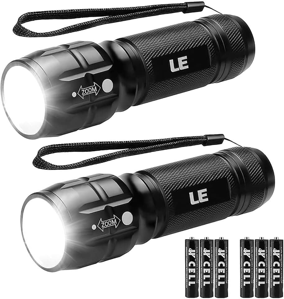 Lepro LED White Light Flashlight, High Lumens Waterproof Adjustable Focus | Small, lightweight. For outdoor, camping, emergency, tactical use. AAA batteries included. Adjustable zoom focus.