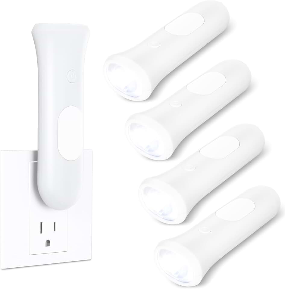 ROSSEX 4 in 1 Emergency Lights for Home Power Failure, 4 Pcs Rechargeable LED Flashlight Plug in Wall, Automatic Turn-On Power Outage Night Light Flashlight for Hurricane Preparedness Items