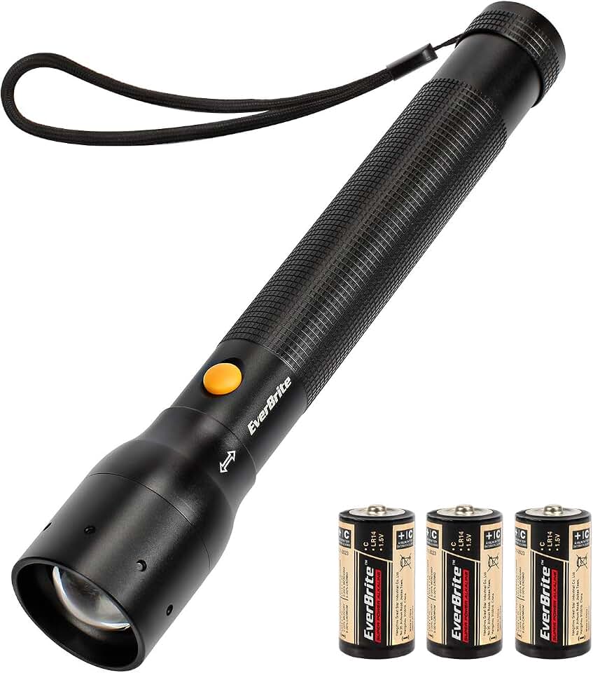 EverBrite Tactical Flashlight, 900 Lumen Zoomable, 3 Light Modes | Heavy-duty Aluminum Flashlight with Adjustable Focus and 3C Batteries, Ideal for Camping, Emergencies, Home, and Outdoor Use