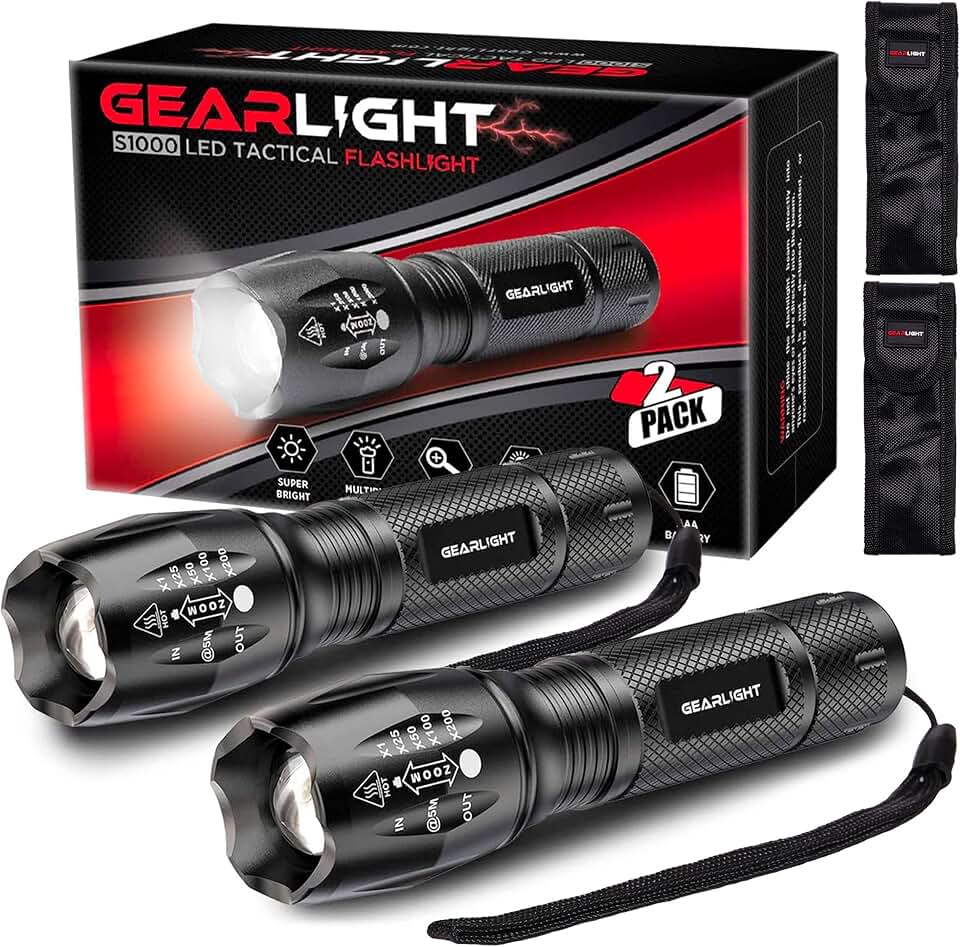 LED Flashlight High Lumens, Mini Tactical LED Flashlight 2 Pack, 5 Modes Zoomable Beam, Battery Powered (Batteries Not Included) for Camping, Hunting, Home &amp; Emergency, Compact Small LED Flashlight