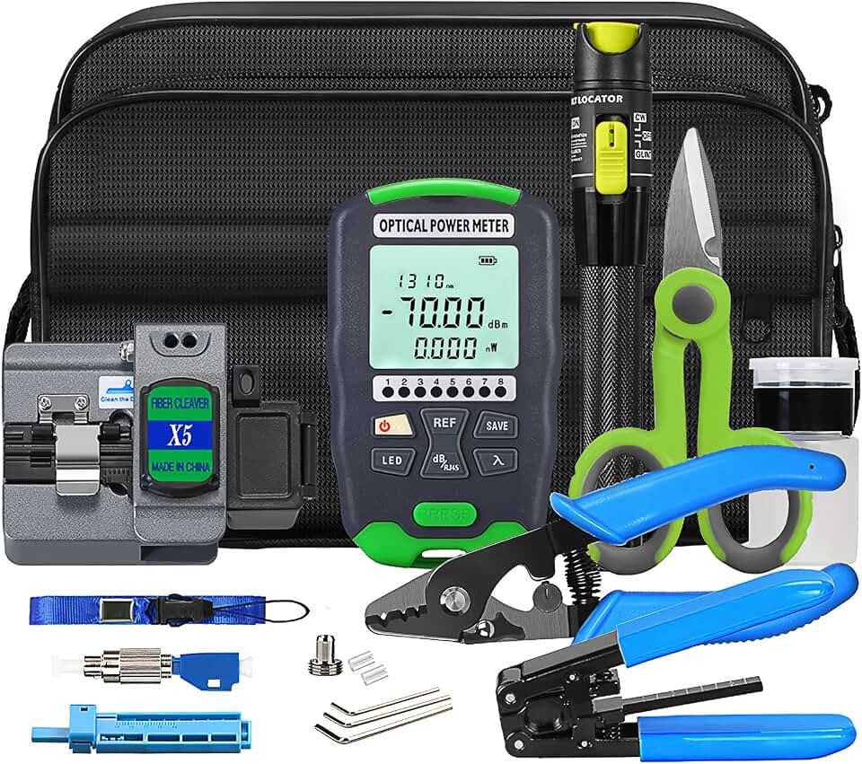 Fiber Optic Termination Tool Kit FTTH Cable Cold Welding Tool Set | with X5 Grey Optical Fiber Cleaver with FC-LC Adapter D7 OPM