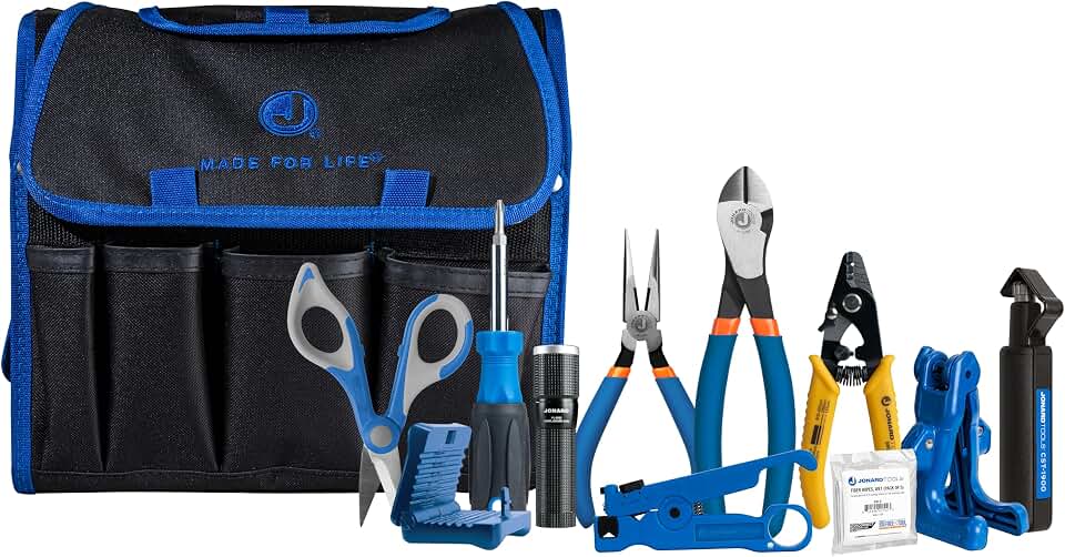 Jonard Tools TK-120 Fiber Prep Kit - 12 Piece Fiber Optic Cable Access | Termination Tools Set with Stripping, Ringing and Cutting Tools
