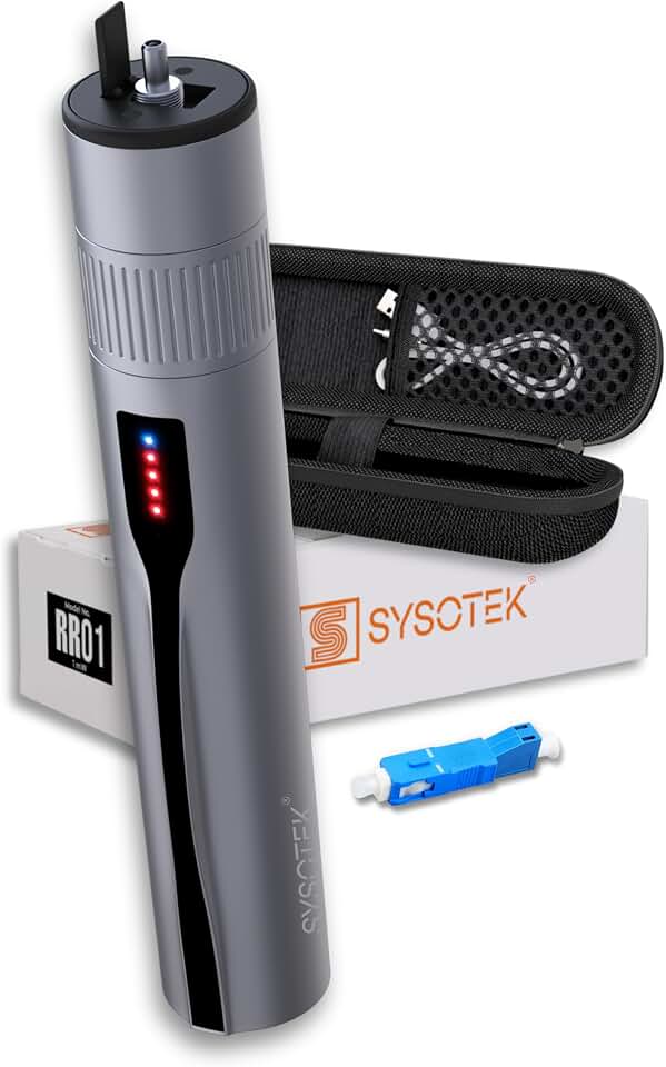 Visual Fault Locator - Rechargeable Red Light VFL Fiber Optic Tool kit - Retractable Head fits SC FC ST - Visible Red Light Source - Network Cable Tester - with Protective Case and LC Adapter