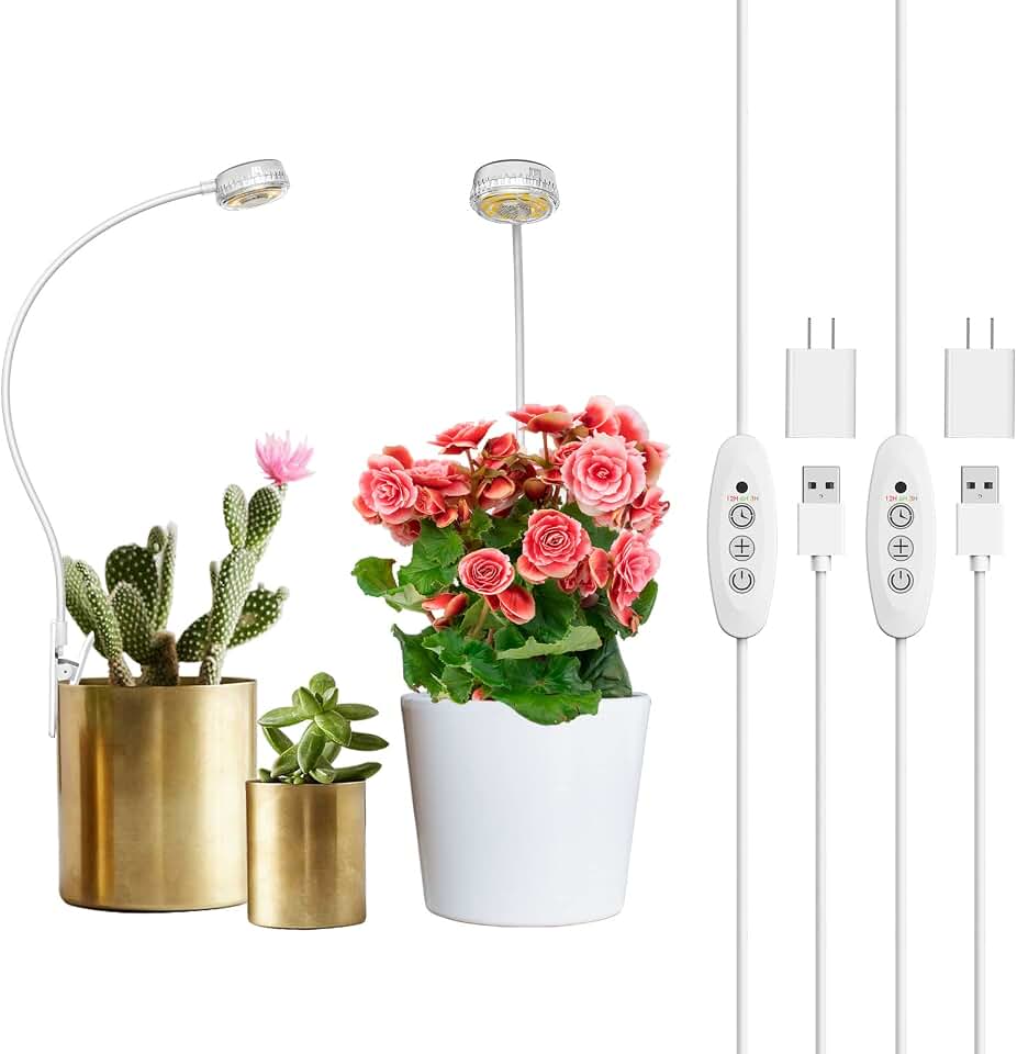 SANSI Grow Lights for Indoor Plants, Pot Clip-On Plant Light, 2-Pack | Full spectrum LED plant lamps for indoor growing; 4-level dimmable; 3/6/12H timer; 5V pot clip lights for small plants Recycled Claim Standard Blended