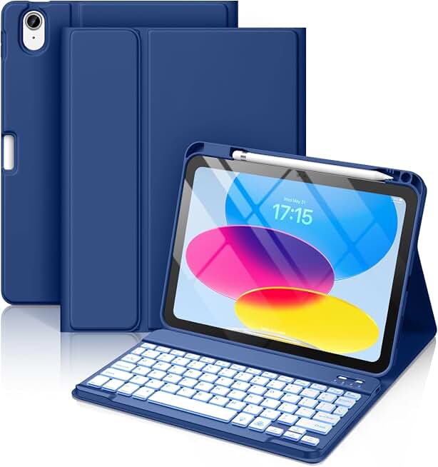 Hamile for iPad A16 11th 10th Generation Case with Keyboard - Wireless | Backlit Detachable Folio Keyboard Cover, Pencil Holder, for iPad A16 11-inch 2025 10th Generation 10.9 Inch 2022, Navy Blue