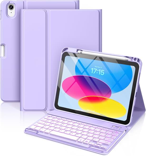 Hamile for iPad A16 11th 10th Generation Case with Keyboard - Wireless | Backlit Detachable Folio Keyboard Cover, Pencil Holder, for iPad A16 11-inch 2025 10th Generation 10.9 Inch 2022, Purple