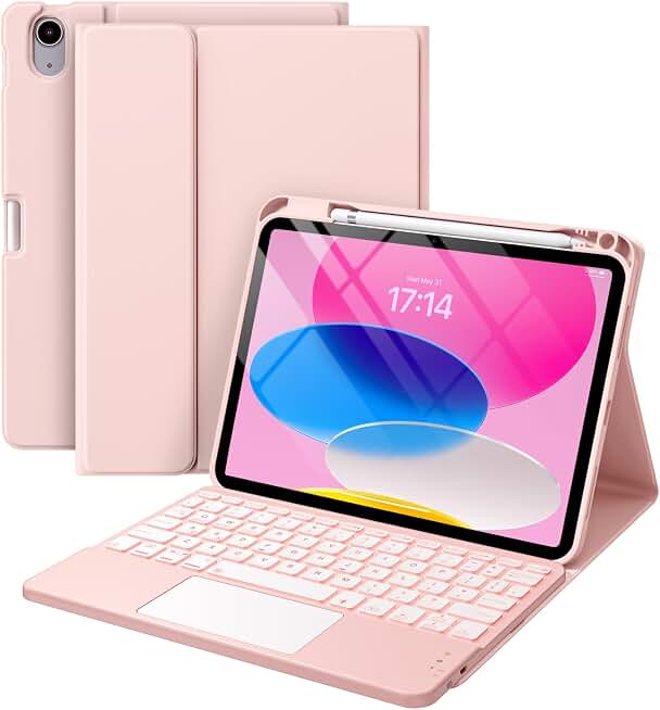 Harvopu for iPad A16 11th/10th Generation Case with Keyboard, Folio Cover | Multi-Touch Trackpad, 7 Colors Backlit, Detachable Keyboard for iPad A16 11 inch/10th Gen with Pencil Holder, Light Pink