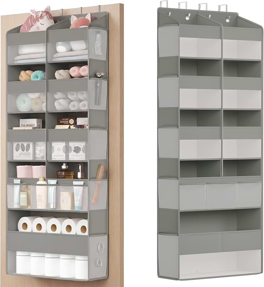 SONGMICS Over-the-Door Organizer, 5 Tier Extra Large of 9 Compartments | door storage, extra wide Transparent, Heavy-Duty, Dove Gray, TINA Collection URDH009GD01