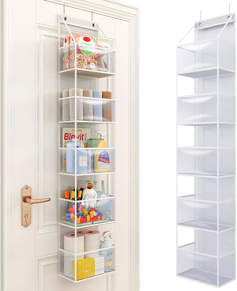 Fixwal 5-Shelf Over The Door Hanging Pantry Organizer, Room Organizer with Clear Plastic Pockets, 25lb Ultra Sturdy &amp; Large Capacity for Closet, Bedroom, Nursery, Bathroom and Sundries