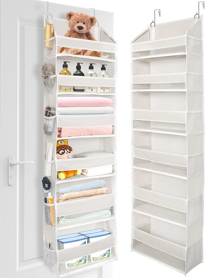 ULG Over The Door Organizer with 6 Large Pockets 12 Side Pockets, 50lbs Weight Capacity Door Hanging Organizer for Bedroom, Bathroom, Pantry, Nursery Storage, Beige