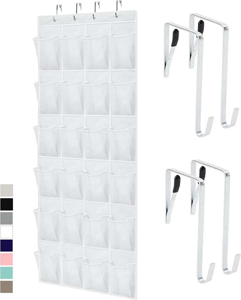 GORILLA GRIP Over the Door Shoe Organizer, 24 Large Pockets, White | Breathable Mesh Pocket, Space Saving Hanging Storage Holder, Closet Rack Hanger for Shoes, Pantry and Bathroom Accessories