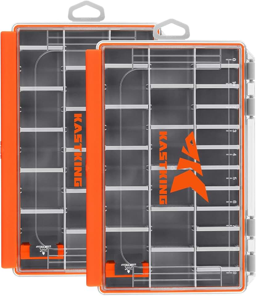KastKing HyperSeal Waterproof Tackle Box, 3600 Tackle Trays | Fishing Tackle Box Organizer with Removable Dividers, Lure Box and Terminal Tackle Storage, Fishing Gear, 2 Packs