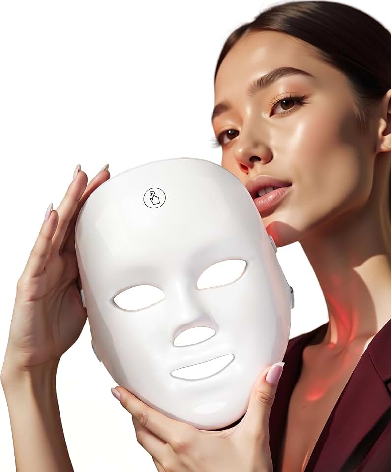 LED Face Mask – Cordless Facial Light Mask with 7 Custom Light Modes, Rechargeable Red Light Mask for All-Round Coverage, One-Button Control for Easy At-Home &amp; On-the-Go Skincare