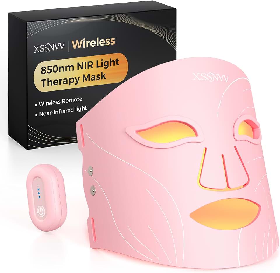 Red Light Therapy Mask, Wireless, 850nm NIR, Red/Blue Light | Visible Results in 4 Weeks · 272 LEDs · 27mW/cm² · 4 Modes · Full Face Coverage · 10-Min Timer · Rechargeable