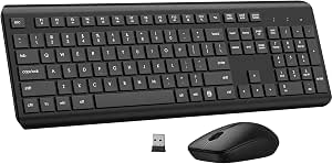 Wireless Keyboard and Mouse Combo, Full Size Silent Ergonomic Keyboard and Mouse, Long Battery Life, Optical Mouse, 2.4G Lag-Free Cordless Mice Keyboard for Computer, Mac, Laptop, PC, Windows