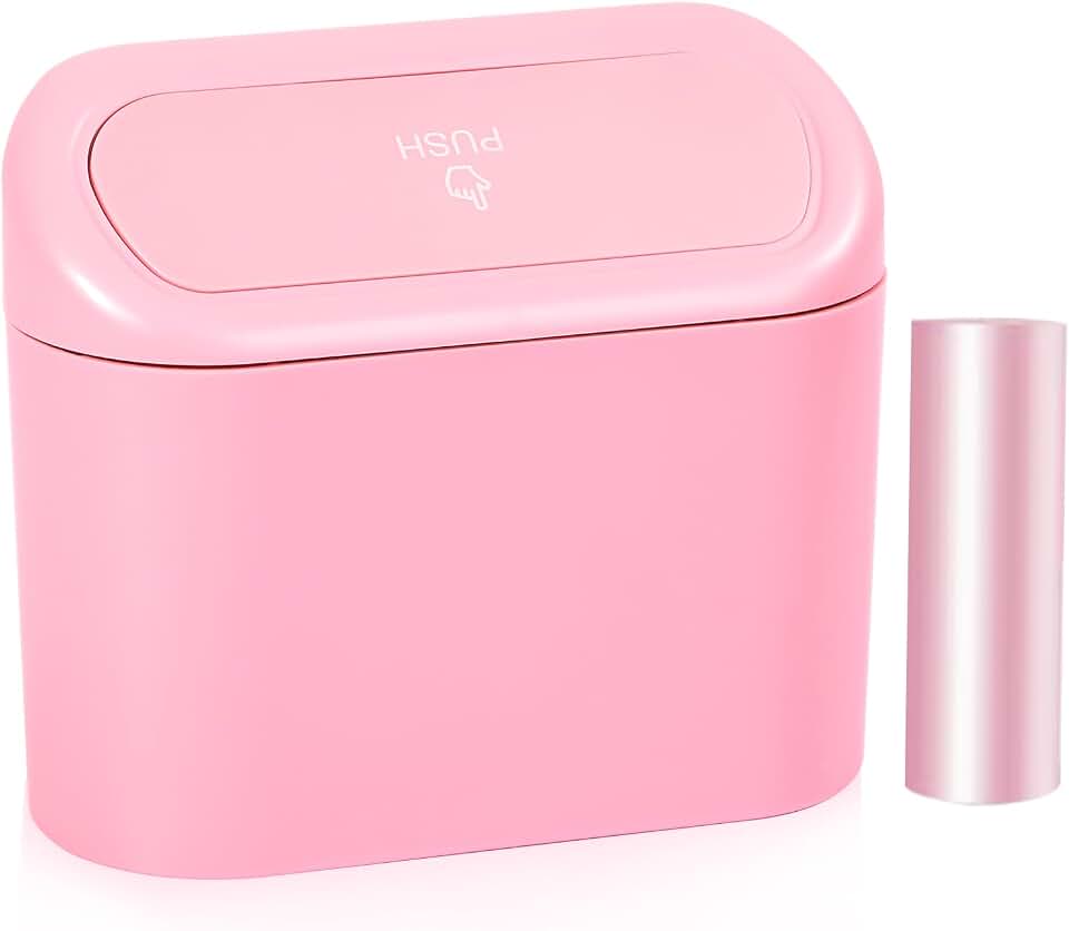 NBTEPEM Pink Car Trash Can with Lid, Mini Auto Garbage Can with 30 Trash Bags, Leakproof Automotive Garbage Container Bin, Multipurpose Organizers and Storage for Car, Home, Office (Pink)