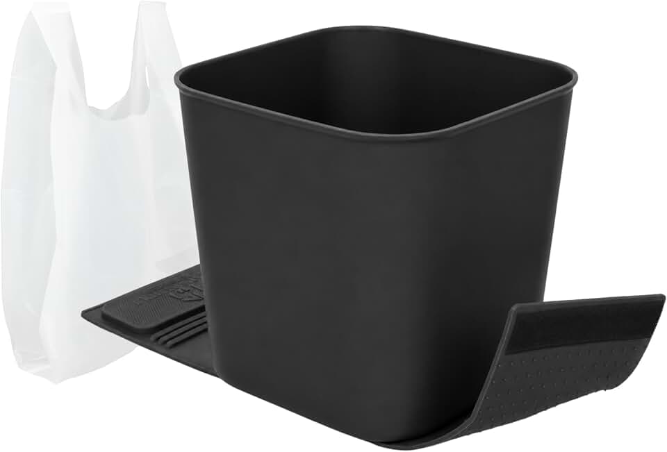 Car Trash Can with Stability Wings – Leakproof Portable Garbage Bin for Fabric &amp; Rubber Mats – Compact Durable Plastic Auto Organizer for Cars, SUVs, Trucks (Black, Large)