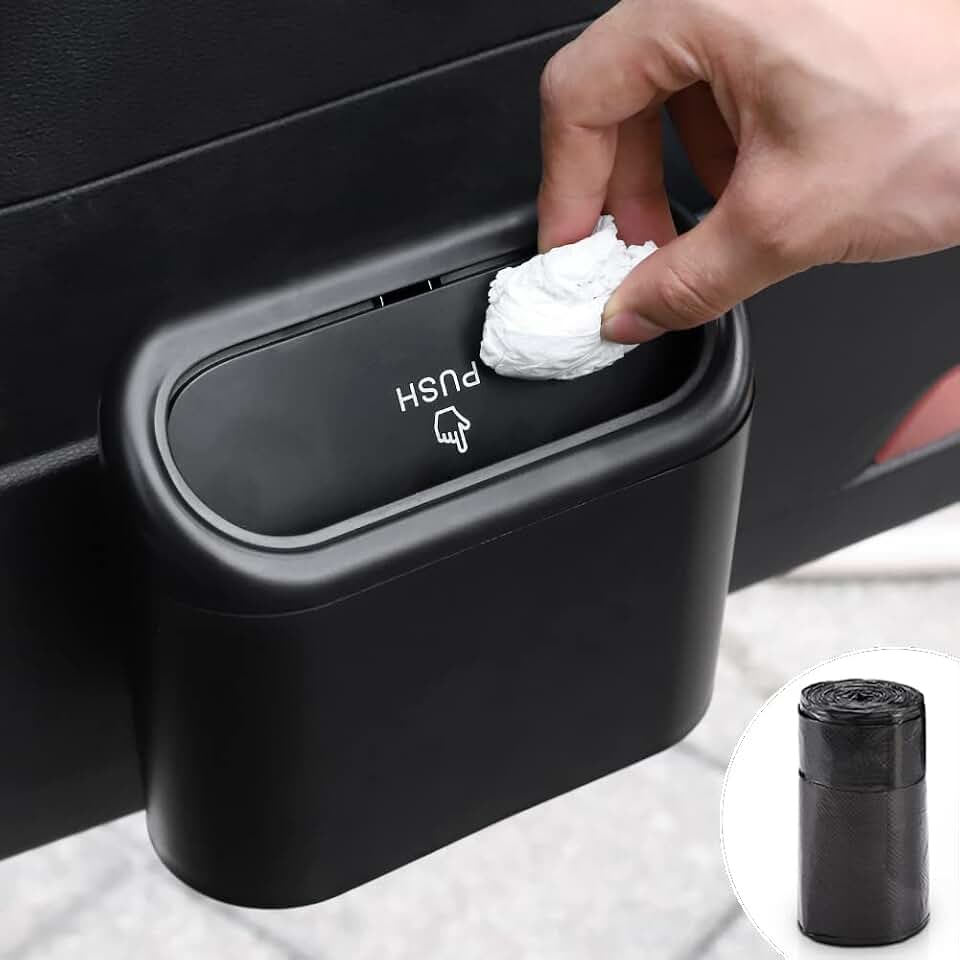 Accmor Car Trash Can with Lid, Mini Auto Dustbin Garbage Organizer with 30 Pcs Plastic Trash Bag, Automotive Garbage Container Bin for Vehicle, Home, Office
