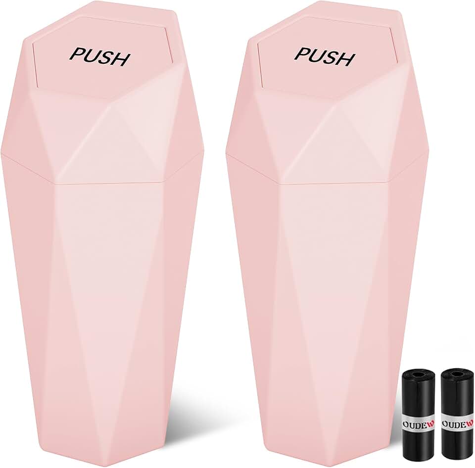 Car Trash Can with Lid, Leakproof, 30 Trash Bags, Pink, 2 Pack | Small Garbage Can for Car, Car Accessories for Interior, Multipurpose Organizers and Storage Solutions for Home, Office