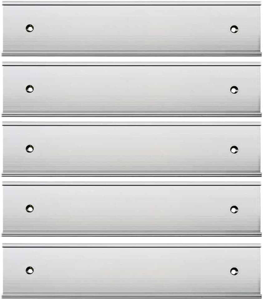 5 Pack 2“ × 8” Aluminum Name Plate Wall or Door Holder - Silver | Thickened Office Name Plate Wall Mount with Double Sided Tape,Fits Standard Size