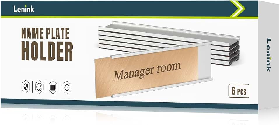 Lenink 6 Pack Name Plate Holder, Wall Mount Office Door Name Plate Holder for Meeting Room, Business Department, Warning Area 8” X 2” (Silver)
