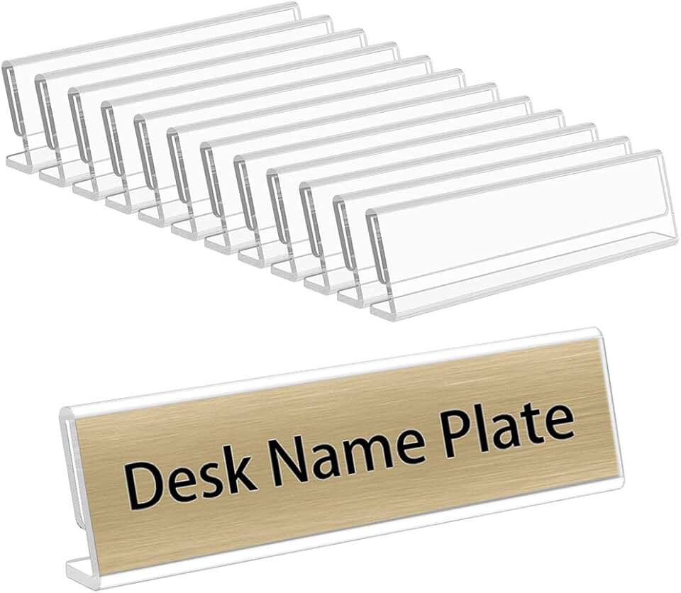 NIUBEE Acrylic Name Plates for Desks,12 Pack,Sign Holder for Meeting Office | 2x8"; Slant Back; Reusable; Quick Changes; Table Display; Desk Name Plate Holder, Training, Reception, Hotel, Business