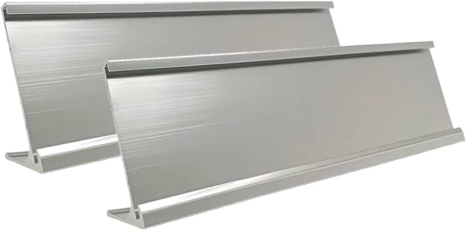 2 Pack 2" x 8" Aluminum NamePlate Desk Holder (Silver) | Office Business Name Plate Desktop Holder