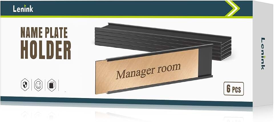 Lenink 6 Pack Name Plate Holder, Office Door Name Plate Holder Adhesive Wall Mount for Meeting Room, Business Department, Warning Area 8” X 2” (Black)