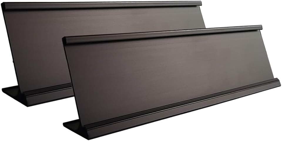 2" x 10" Aluminum NamePlate Desk Holder 2 Pack Black | Office Business Name Plate Desktop Holder