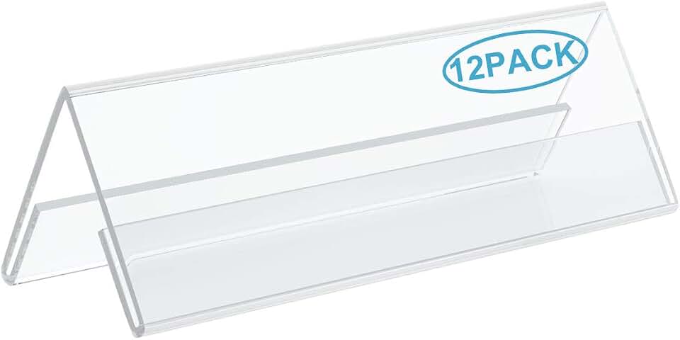 AITEE 12 Pack Acrylic Name Plates V-Shaped Display Holder for Office Desks | 3x8.5, 1.8mm thick, double-side insert, reusable, name tent holder for office training classroom trade shows, for conference