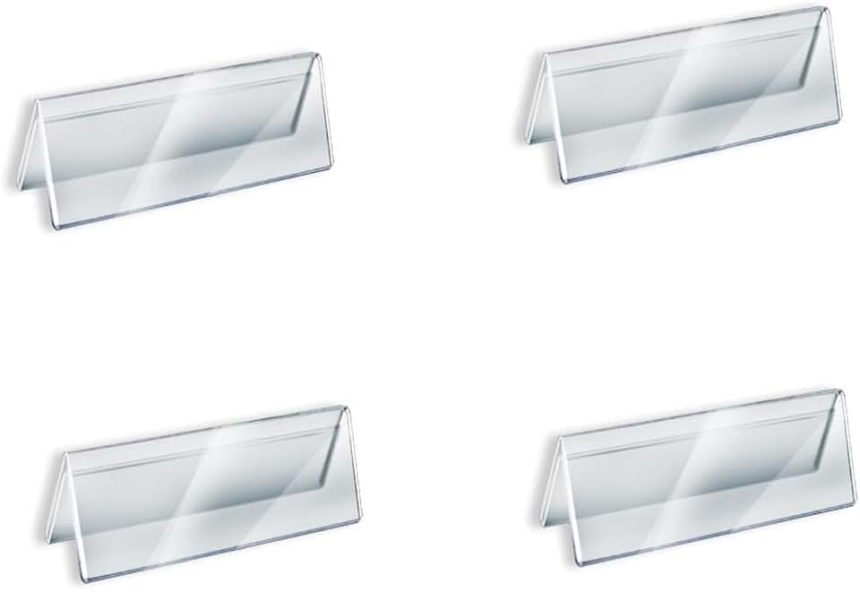 4 PACK Name Plate Holders Acrylic for Desks,8X3 Inch Horizontal Slant Back Office Desk Sign Holders for Desks