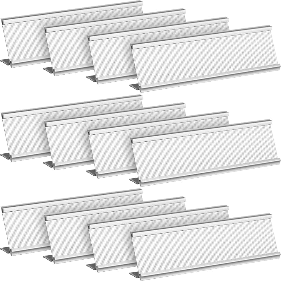 LEIFIDE 12 Pack Aluminum Name Plate Holder for Desk 2 x 8 Inch Blank Name Plates Office Business Desk Holder Desktop Table Display for End of Year School Business Office Teacher Classroom(Silver)