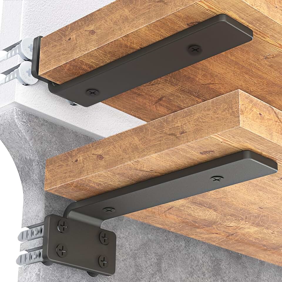 Goovilla Shelf Bracket, Floating Shelf Brackets 8 inch Long, 6 Pack, Black | Heavy Duty Brackets for Shelves, Black Coated Metal Wall Shelf Support Brackets with 1/5 Inch Thick and 160 lb. Load Capacity