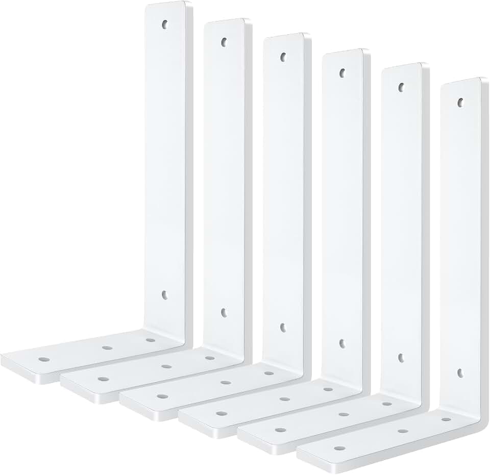 White Floating Shelf Bracket 12 Inch, 6 Pack Heavy Duty Shelf Brackets, Wall Shelf Bracket for DIY Decorative with Mounting Hardware