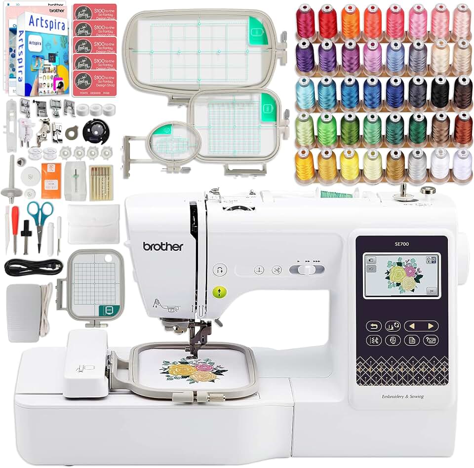 Brother SE700 Combo Embroidery &amp; Sewing Machine with 4 Embroidery Hoops, Embroidery Thread Set &amp; Accessories