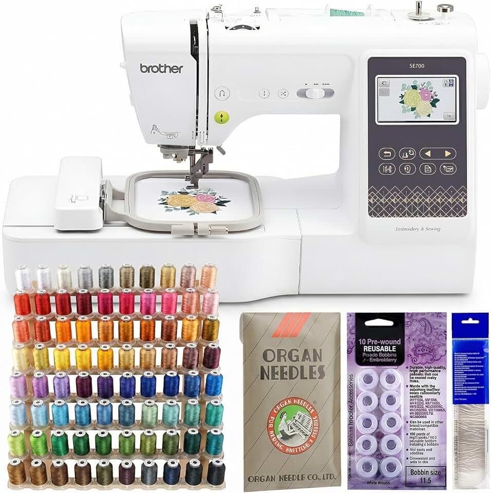 Brother SE700 Sewing and Embroidery Machine Bundle | Wireless connectivity, 135 built-in designs, 103 stitches, touchscreen, USB port, accessories, (5 items)