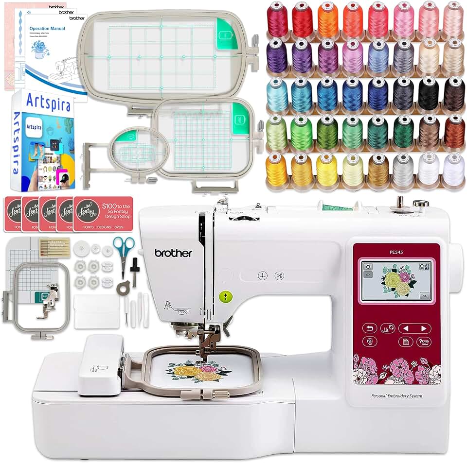 Brother PE545 Embroidery Machine with with 4 Embroidery Hoops, Accessories &amp; 40 Spools of Polyester Embroidery Thead