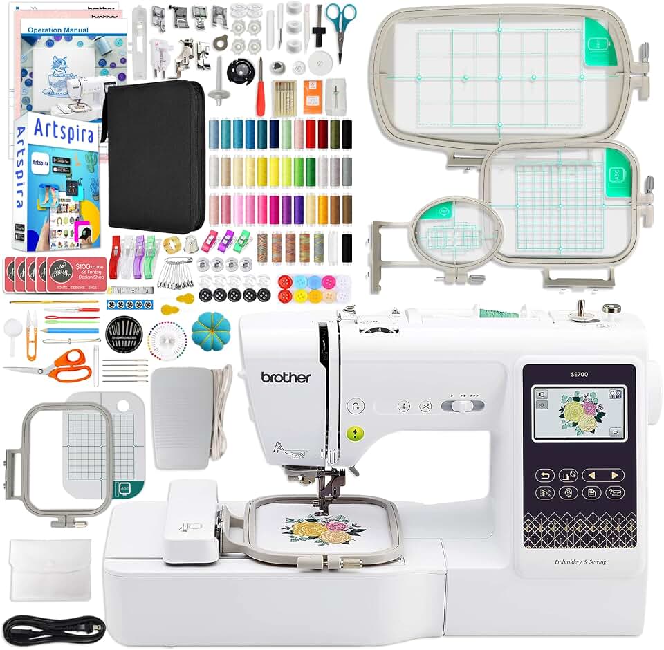 Brother SE700 Combo Embroidery &amp; Sewing Machine with 4 Embroidery Hoops &amp; 230+ Accessories